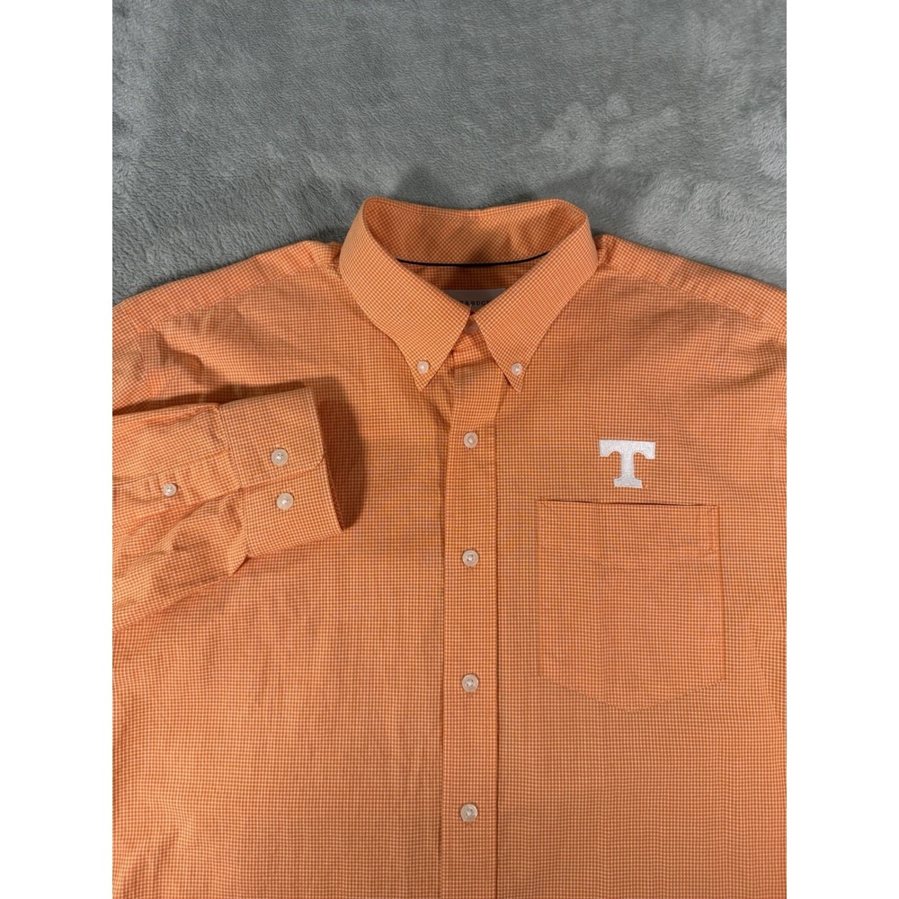 Cutter And Buck Shirt Men's Large Orange Gingham Check Tennessee VOLS Button Up